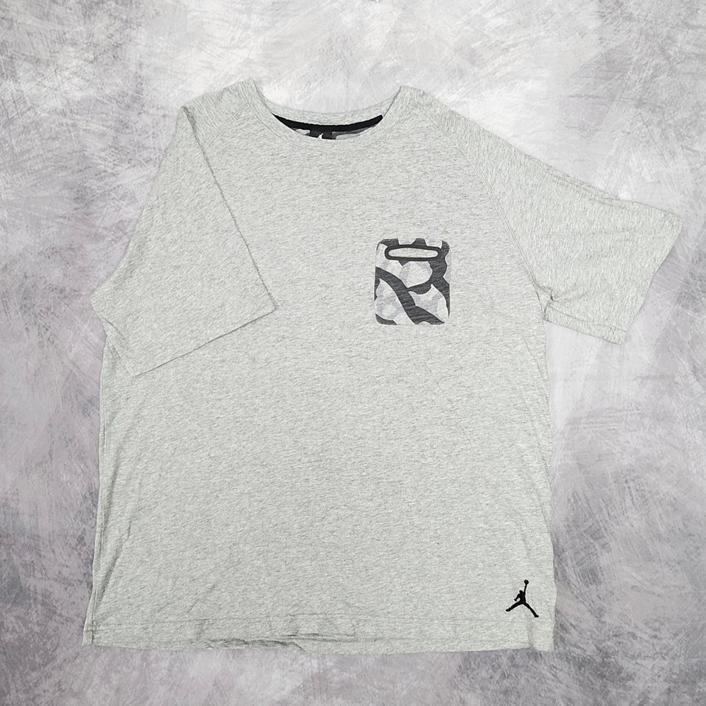 Nike Air Jordan Mens 3XL Heather Grey Pocket T-Shirt Camo Cutout Raglan Jumpman